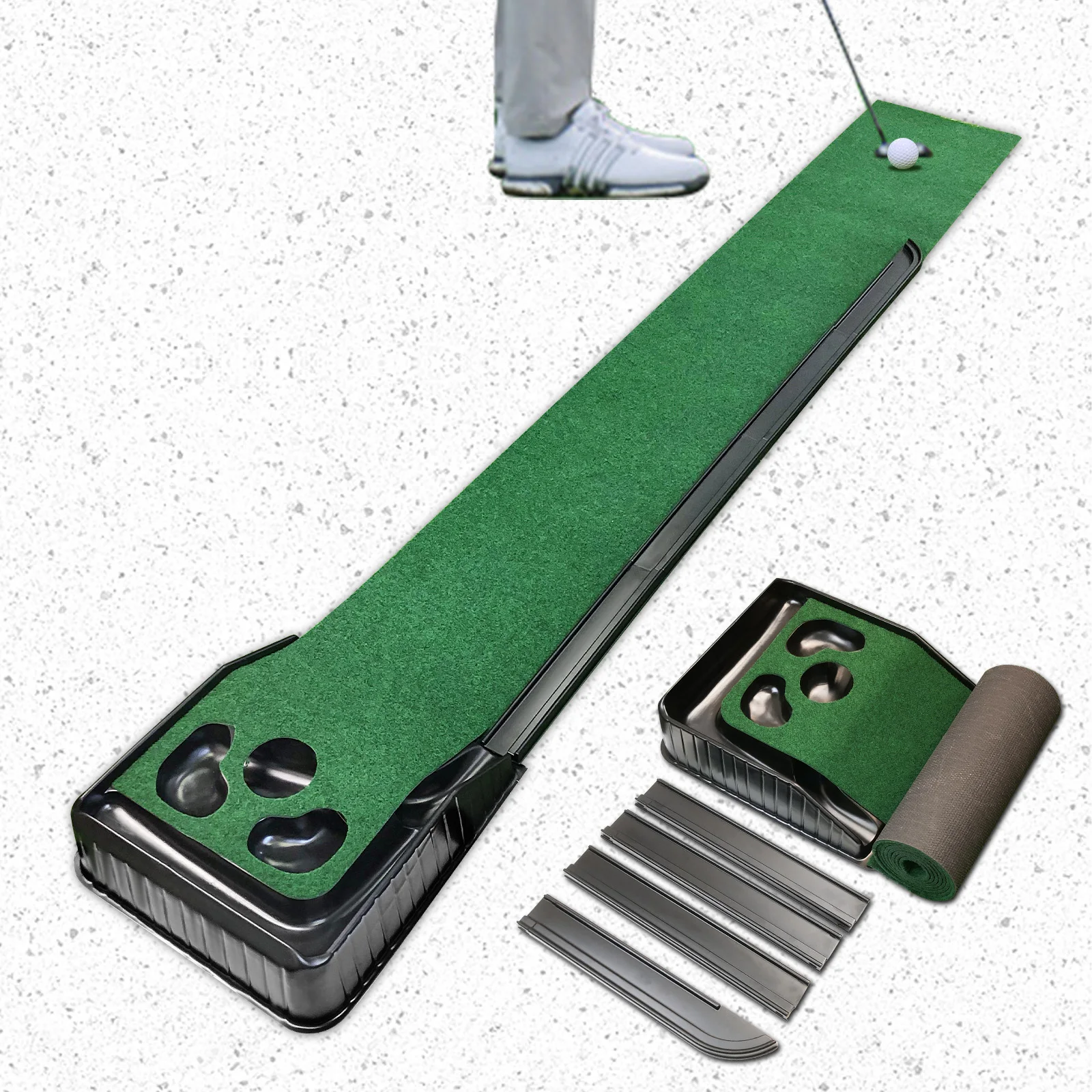 Indoor Golf Putting Mat with Auto-Ball Return & Behind-the-Hole Ball Collector Ideal for Home & Office and Outdoor Use