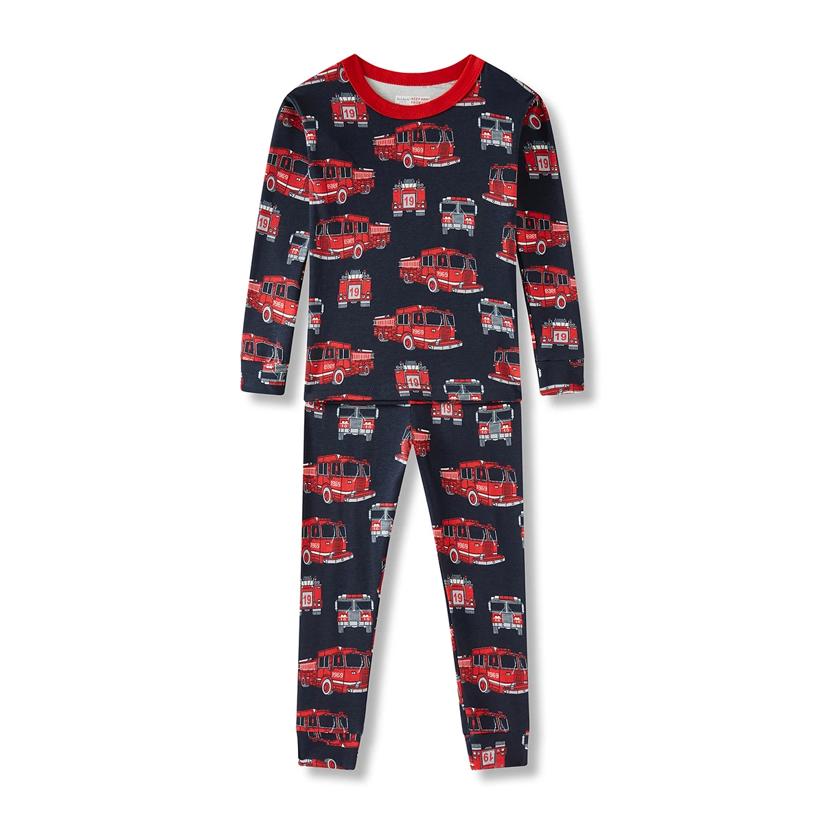 

Big Red Truck Pajama Set for Boys Age 2-8 - Full Print Cotton Stretchy Sleepwear Long Sleeve Home/Aircon Clothes 4 Seasons
