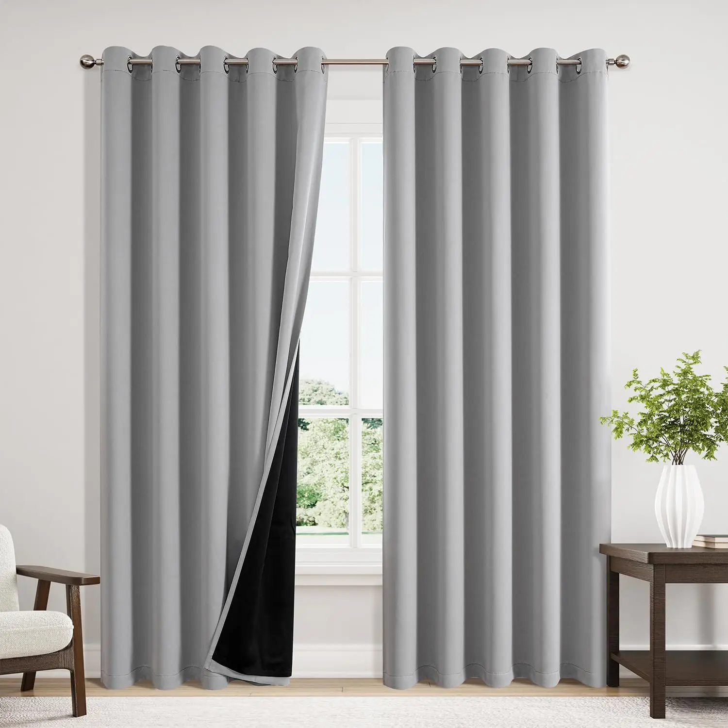 100% Blackout Curtains 84 Inch Long with Thermal Insulation, Extra Wide 2 Panels Set for Bedroom Window in Light Grey