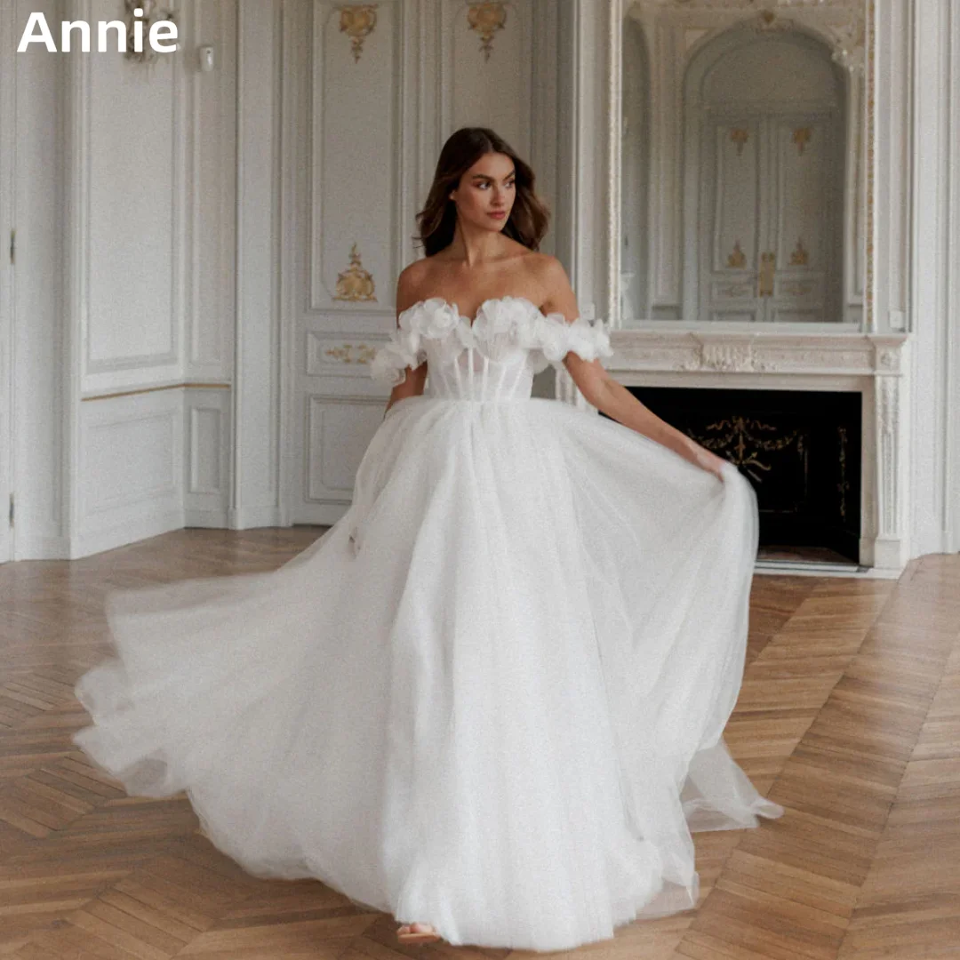 

Annie Fairy White Elegant Wedding Dress 3D Tulle Applique Prom Dresses A-line Side Slits For Women Bespoke Occasion Dresses