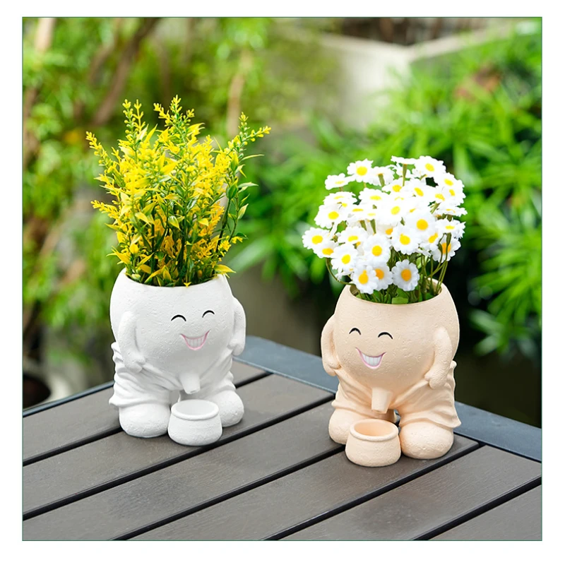 

Скандинавский зеленый цветочный горшок, креативная ваза для цветов в виде куклы, декоративное украшение из смолы, уличный кашпо для суккулентов, подвесное кашпо