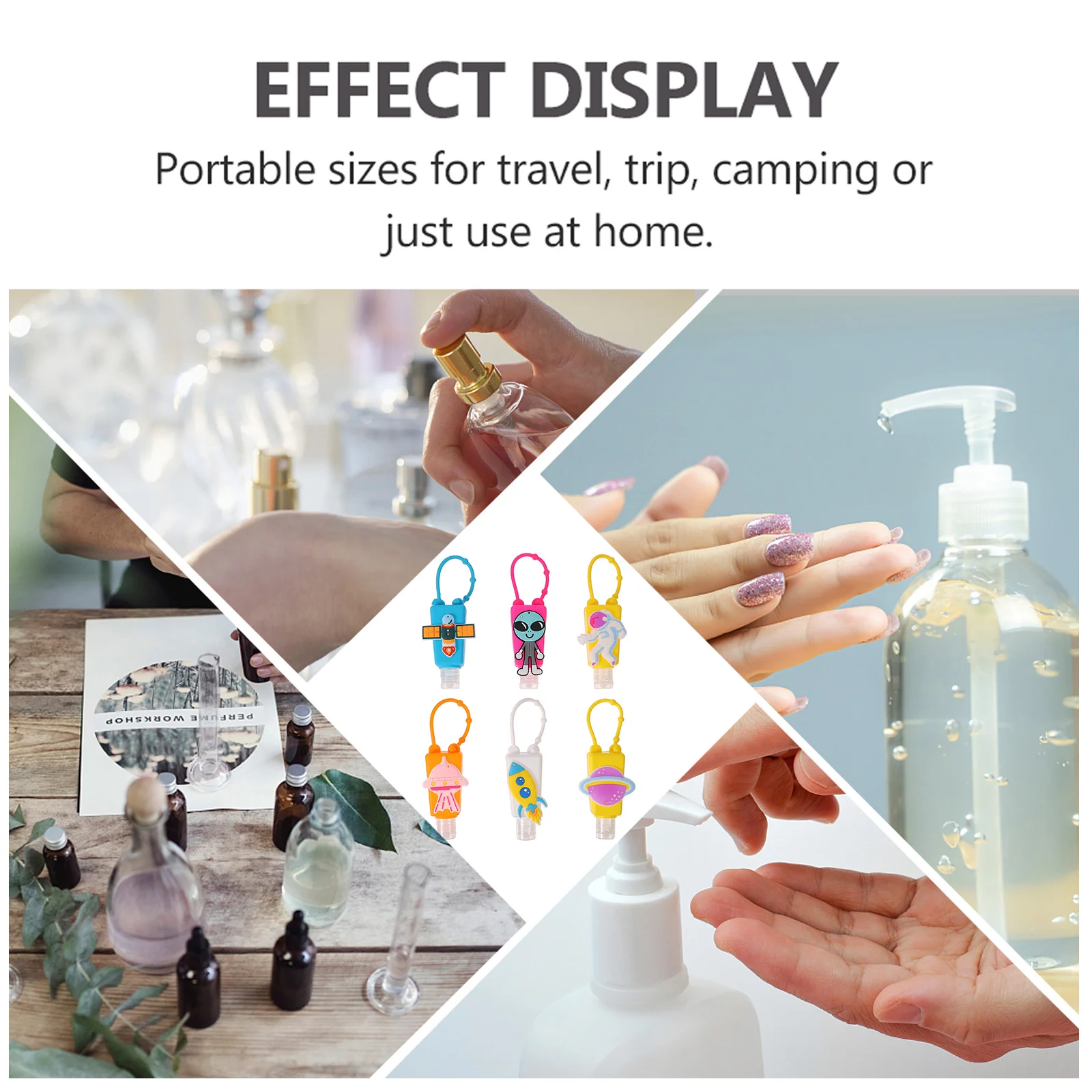 

6pcs Silicone Cover With Bottle For Kids Cartoon Travel Hanging Liquid Containers Leak-Proof Portable Mini Lotion Storage Hand