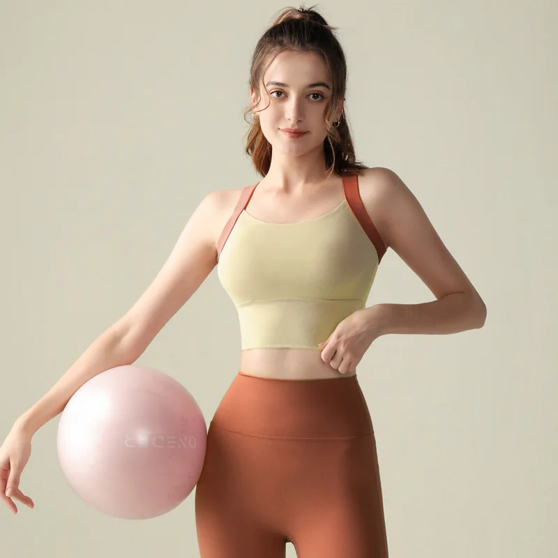 All-in-one Sports Bra, Contrasting Color, Beautiful Back Yoga Bra, Running Fitness Training Fixed Cup Shockproof Sports Bra