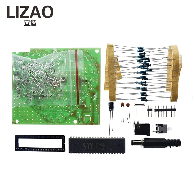 LIZAO STC89C52 Heart Shaped LED Module Colorful Water Light Flashing Board DIY Electronic Soldering Practice Kit
