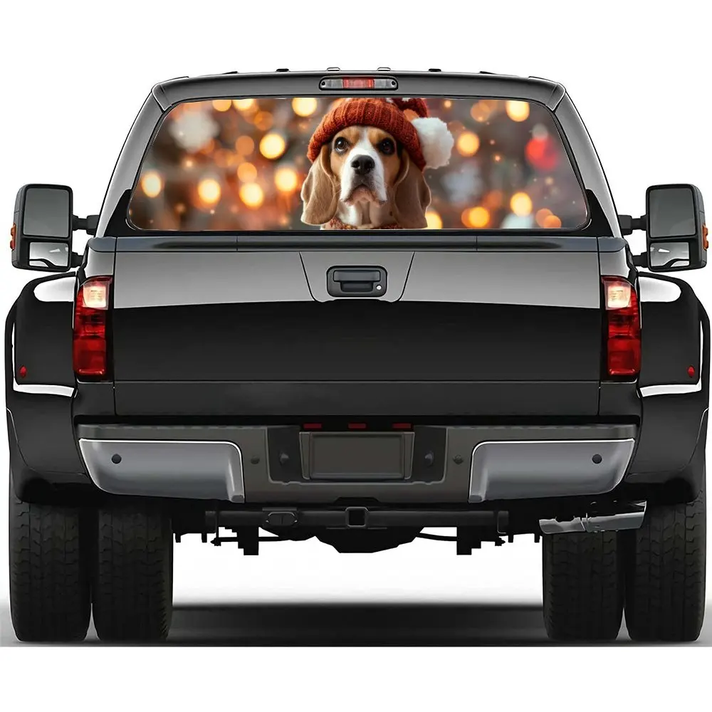 

Christmas Snowflake Dog Car Rear Windshield Sticker Truck Window See Through Perforated Back Window Vinyl Decal Decoration