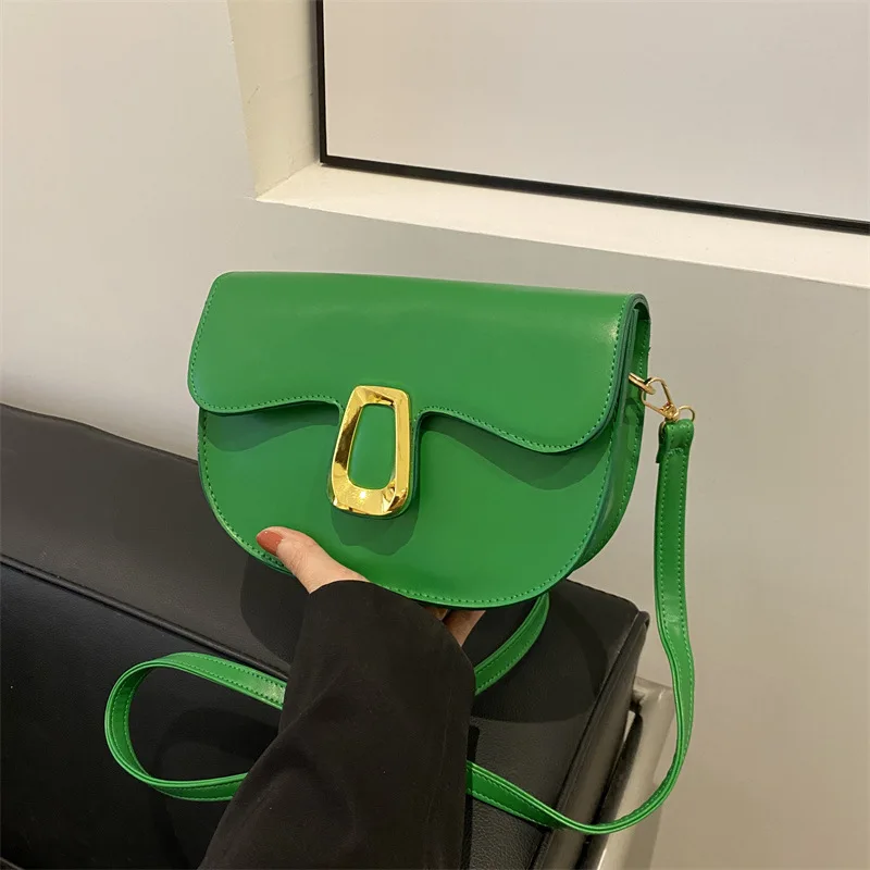 Women Shoulder Bag Large Capacity PU Handbag Solid Color Underarm Bag Saddle Simple Female Commuter Handbag Make Up Cosmetic Bag