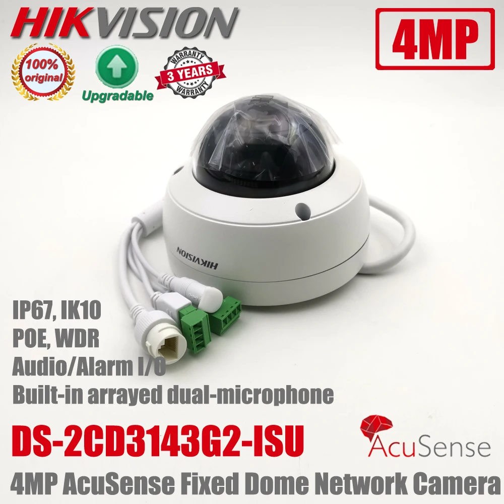 Original Hikvision DS-2CD3143G2-ISU 4MP POE IR IP67 IK10 WDR Built-in Mic AcuSense Network Dome Camera