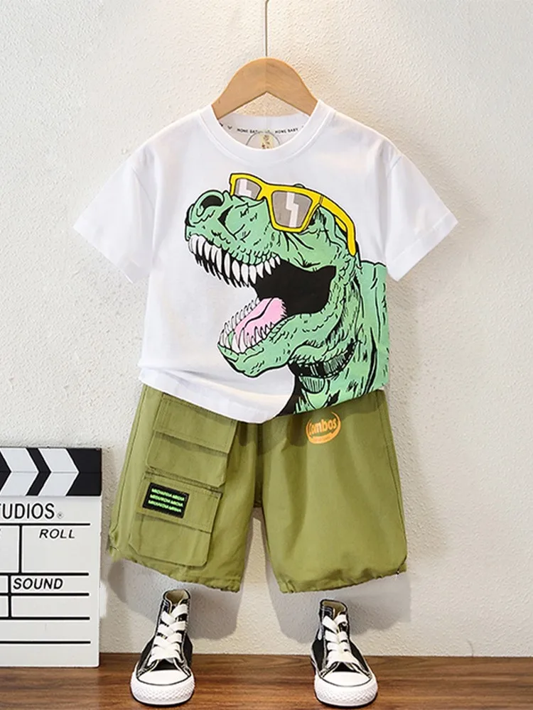 Summer New Baby Boy clothes set Child Pure cotton Fashion Dinosaur Print Short Sleeve 2-piece set cozy Children\'s clothing