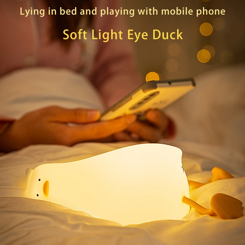 Silicone Squishy Duck Lamp for Children, LED Night Light, Recarregável, Dormindo, Criativo, Quarto, Desktop Decor, Holiday Gift