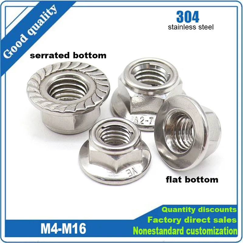 1/2/5pcs M4-M16 304 Stainless Steel Prevailing Torque Type All Metal Insert Hexagon Lock Nut With Flange Hex Self Locking GB6187
