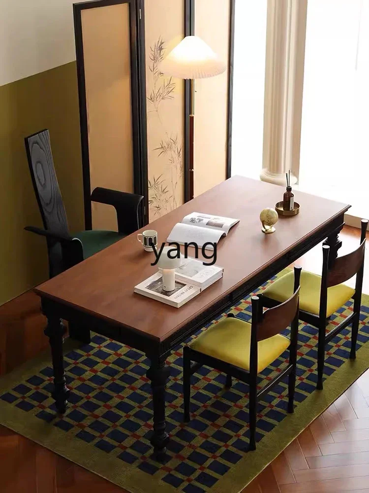 Lmm retro dining table Nanyang style solid wood carving desk writing desk