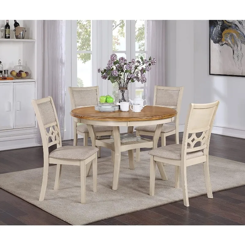 5-Piece Dining Set with 1 Table and 4 Chairs, Beige and Brown