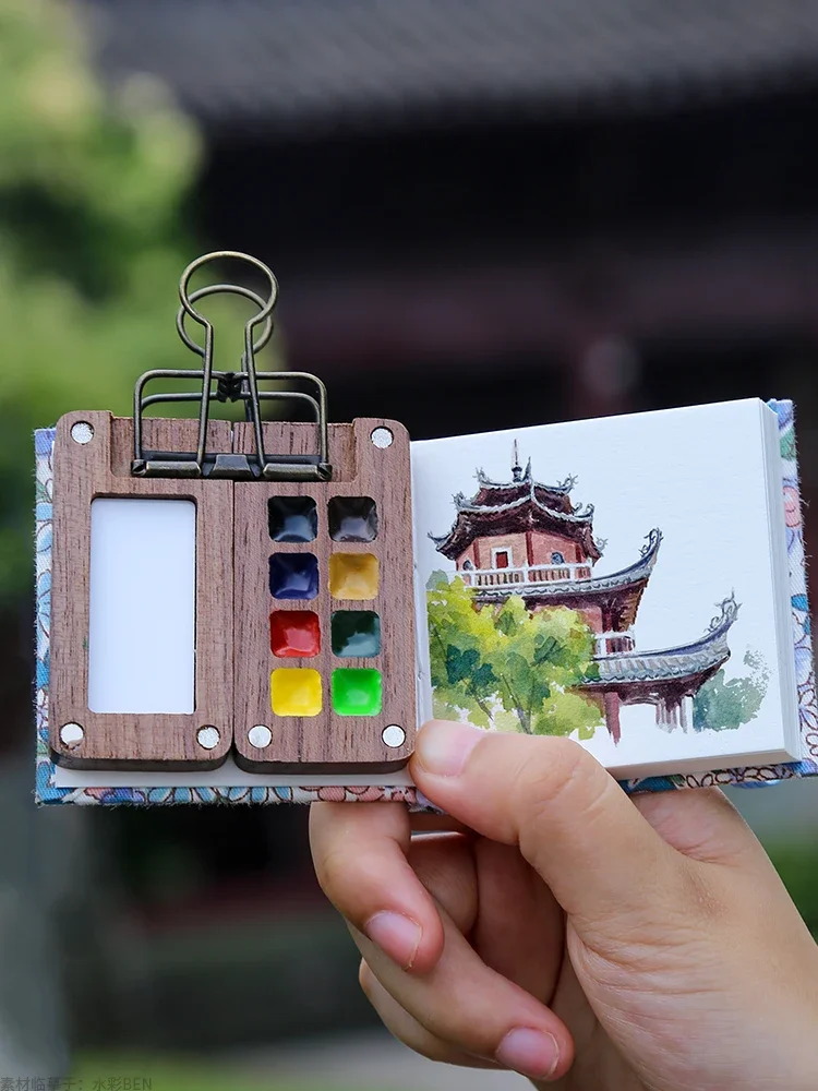 Portable Travel Wooden Handmade 8 Grid 0.5ml Watercolor Paint Palette Oil Paints Tray Box Empty Box Mini Black Walnut Paint Box