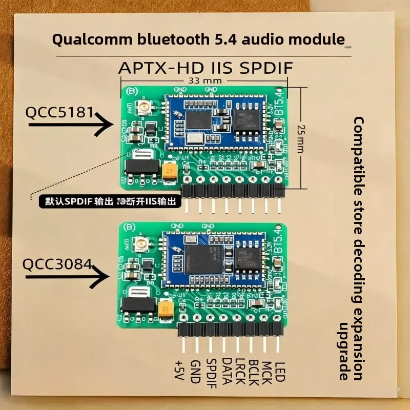 Qcc5181 bluetooth audio module receiver board with coaxial/iis output decoder preamplifier expansion kit