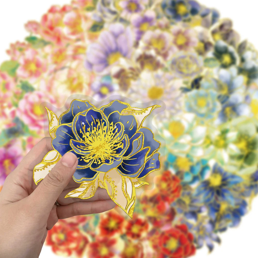 10/30/50 szt. Przezroczyste, urocze, eleganckie naklejki z kwiatami, złote tłoczenie, estetyczne naklejki DIY na laptopa, notatnik, walizkę.