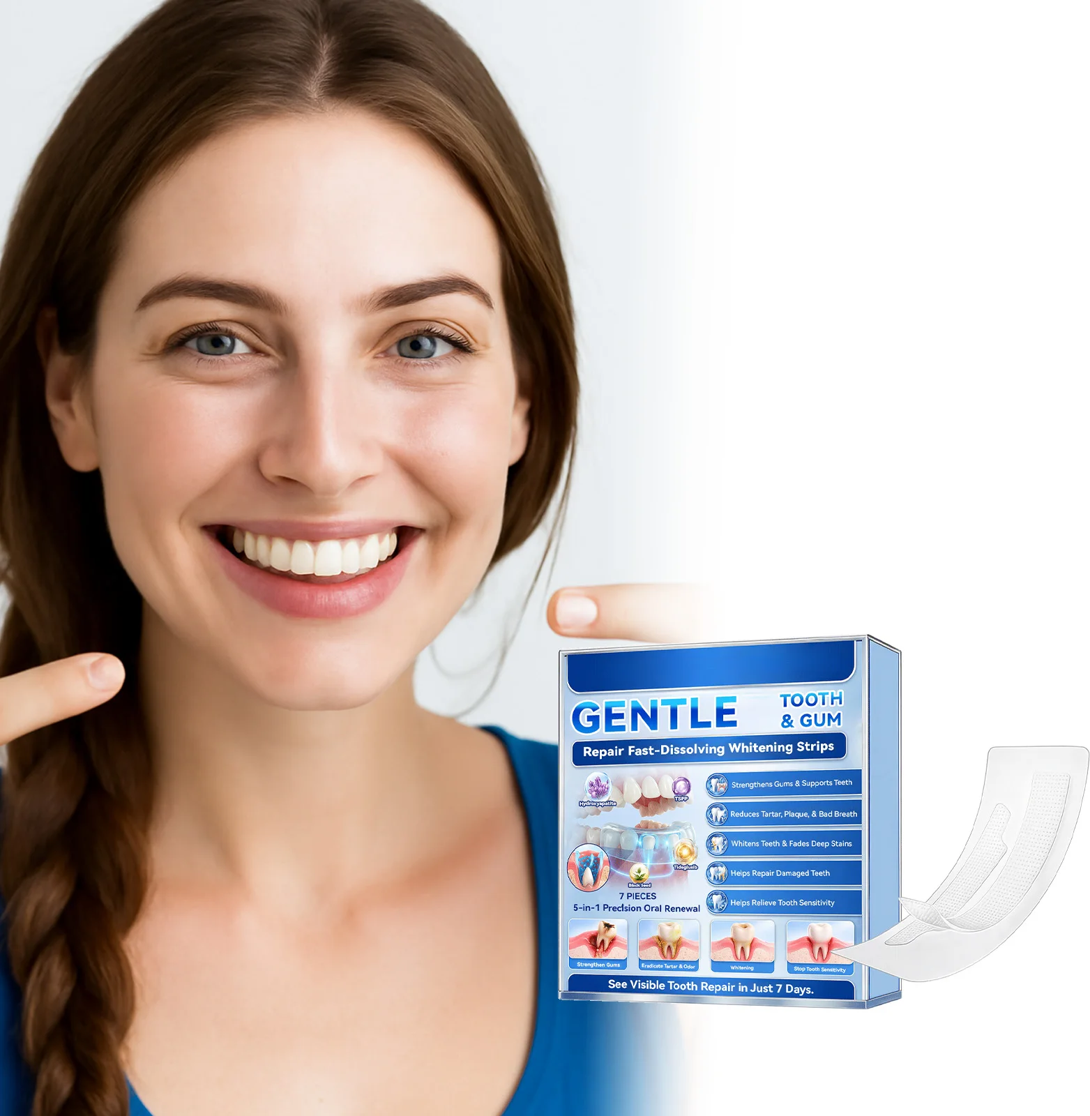 Teeth Whitening Strips Fast Results 7days,Remove Plaque Stain Enamel Safe For Coffee, Tea & Smoking Stains Oral Care