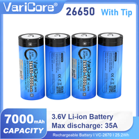 VariCore 3.7V 7000mA 26650 Lthium Rechargeable Battery 35A Discharge with Tip(No PCB)for Strong Light Flashlight Headlight