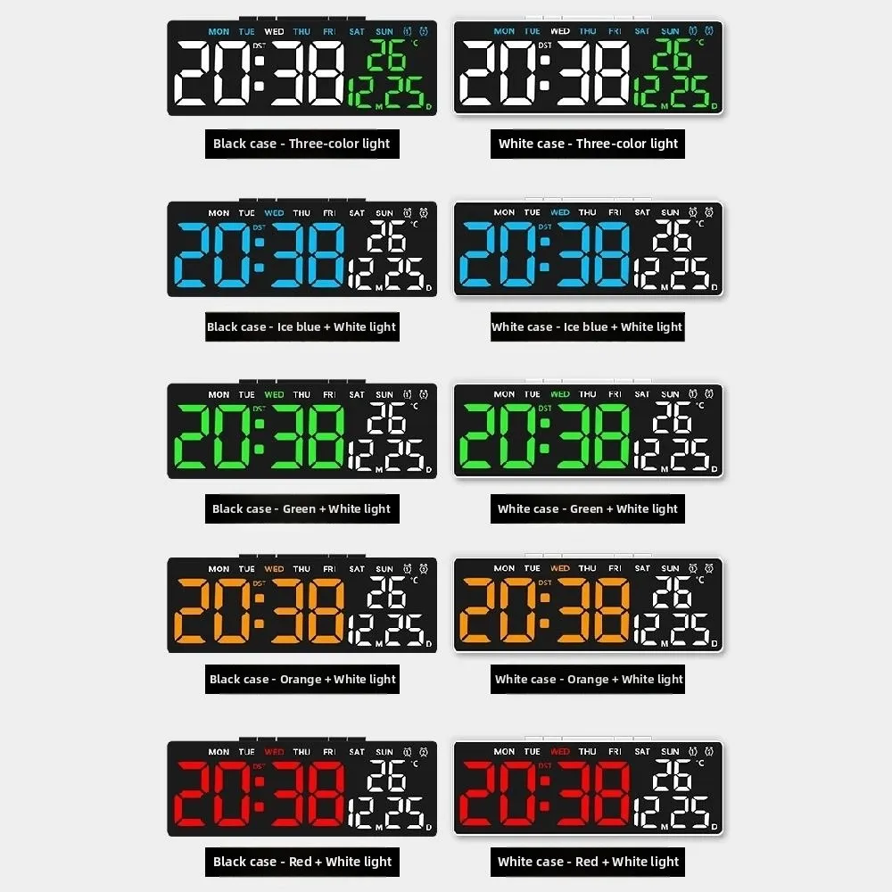 Reloj electrónico LED de formato 12/24H, 2 alarmas, 3 niveles de brillo, reloj Digital grande, función de cuenta atrás con atenuación automática