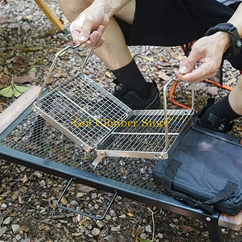 Q84C Foldable Camping Table Outdoor Folding Table Barbecue Table Stainless Steels Grilling Grate With Legs Camping Table