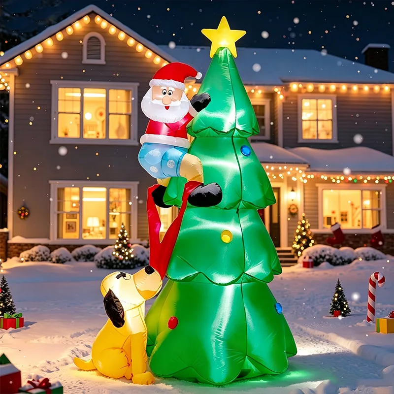 2.1 Rice Christmas inflatable air model dog pulling Santa Claus climbing Christmas tree LED lights courtyard outdoor decorations