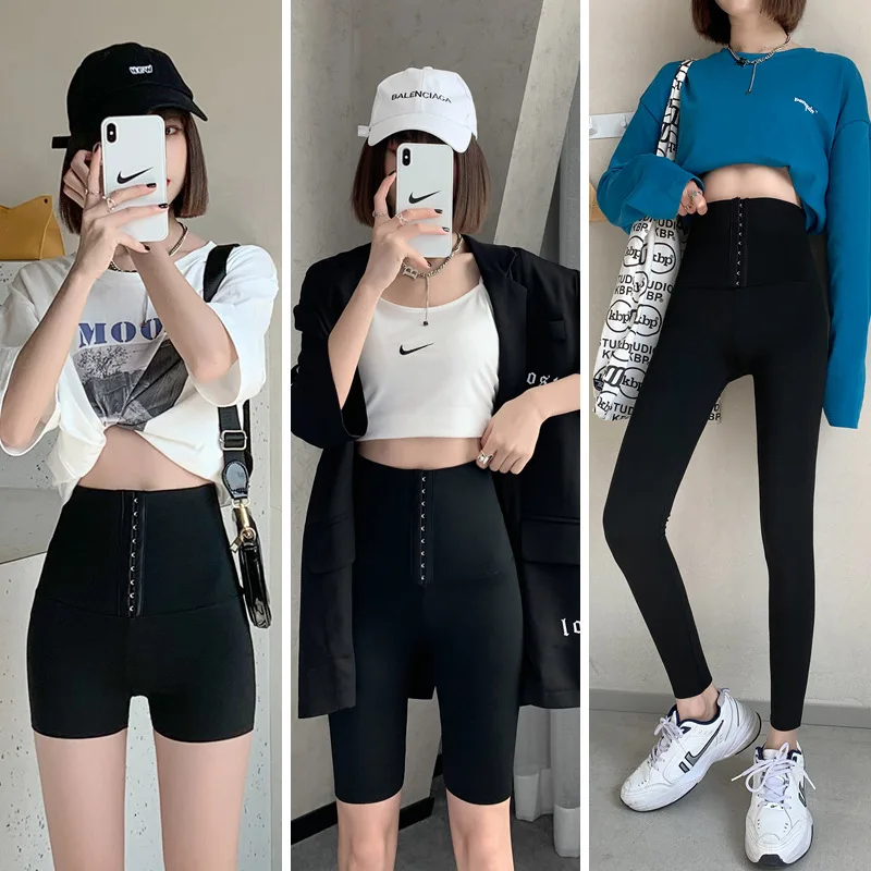 

2024 New Summer Pants Breasted Slimming Barbie Hip Flying Shark Pants Yoga Belly Cinched Waist Leggings Thin Women Wear