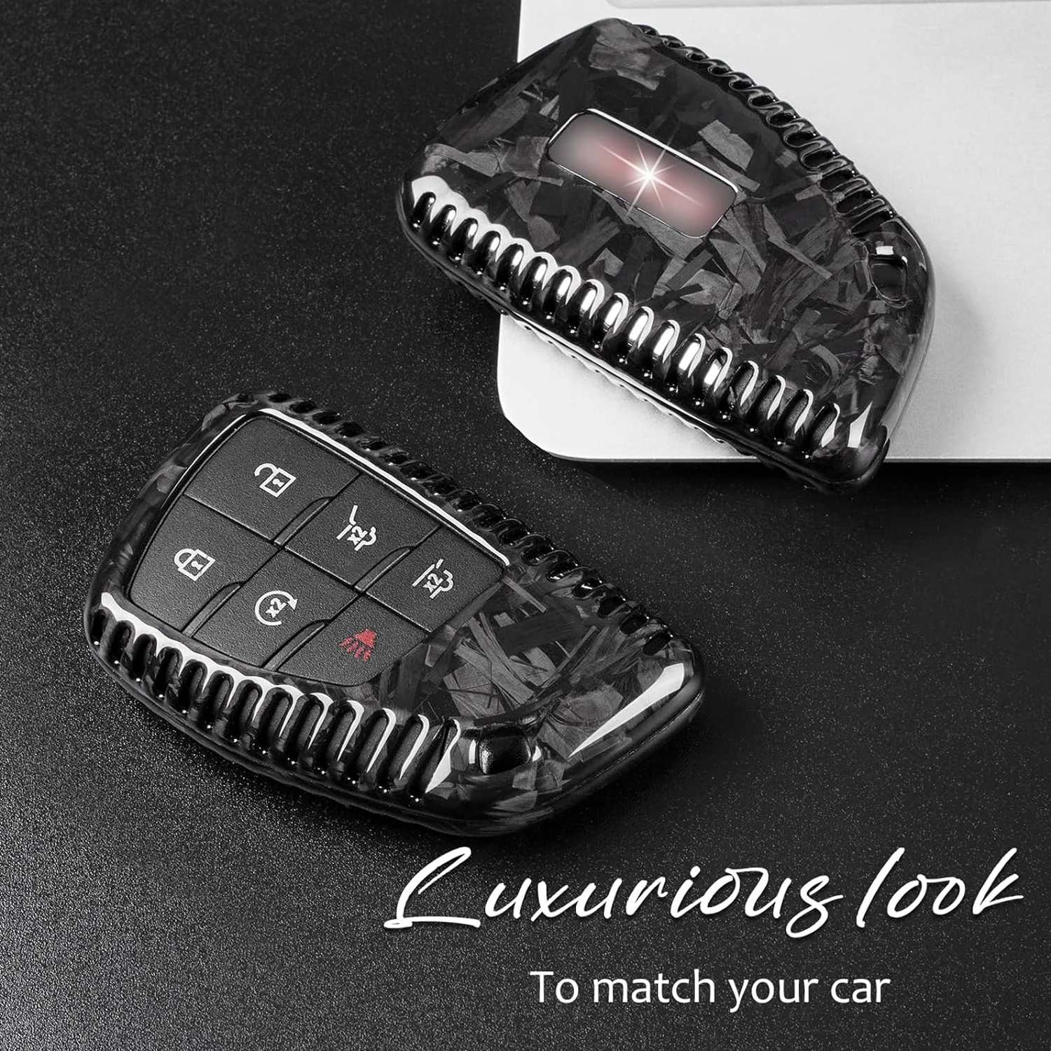 Forged Carbon Fiber Key Cover for Chevrolet & GMC Sierra Yukon Canyon Denali Chevy Silverado Suburban Tahoe 2025 Key Shell Case