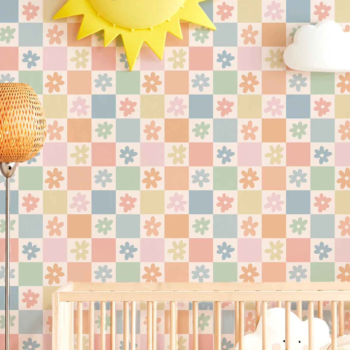 

2PCS 50.8X300CM Cartoon Flower Plaid Wallpaper Waterproof Peel and Stick Wall Mural for Child Room Kids Decal Bedroom Home Decor