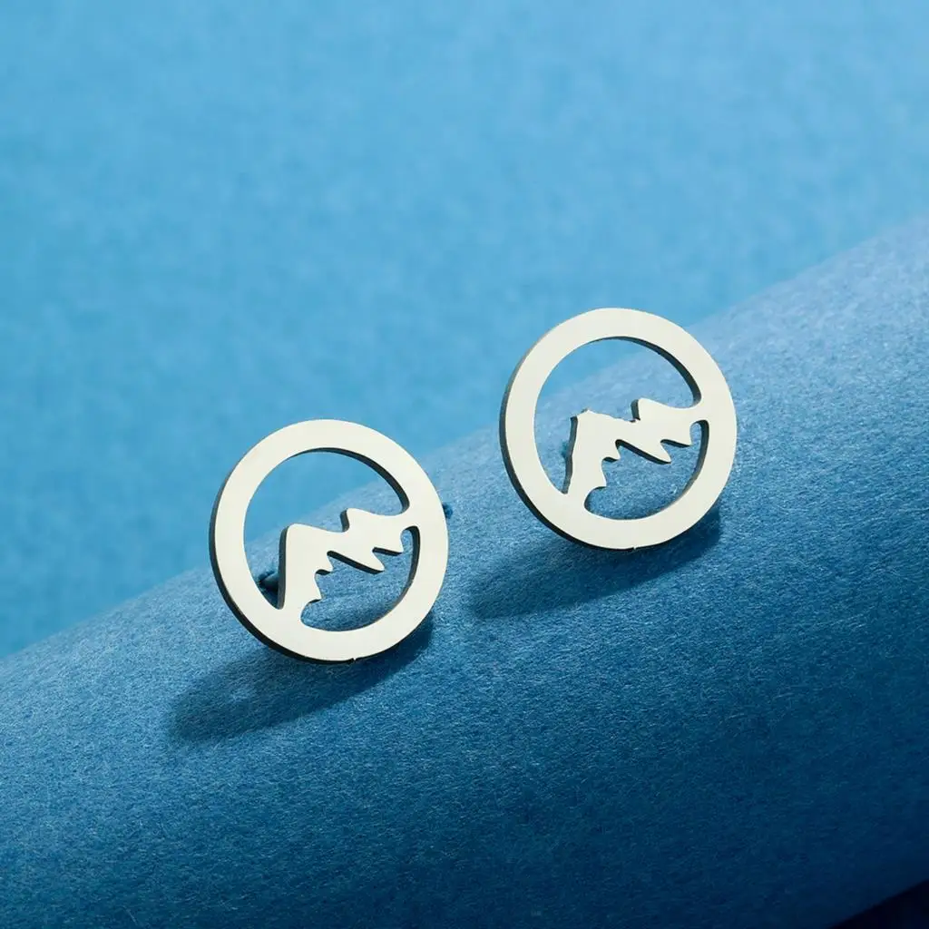 Kinitial Laser carved fashionable stainless steel earrings Round open work mountain stainless steel studies anniversary gift