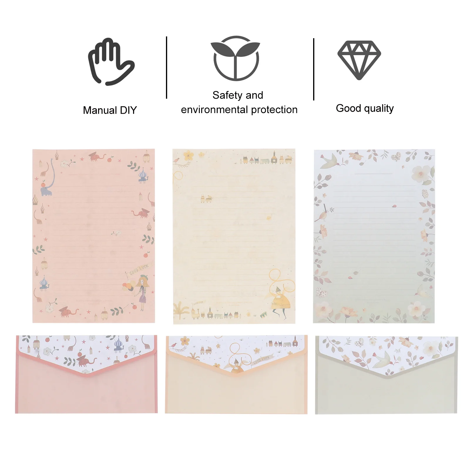 5 Sets/45pcs Flower Printing Envelope and Letter Paper Lovely Writing Stationery Envelopes Kit School Stationery for School (15