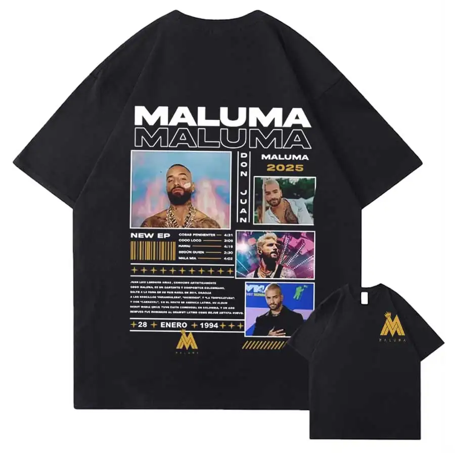 Рэпер Maluma Don Juan 2025 Tour футболка для мужчин и женщин хип-хоп уличная одежда большие топы футболка из 100% хлопка 0928-2