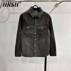 HKSH Spring Autumn Winter New Men's Dark Retro Safari Style Heavy Craft Water Washing Buckle Shirt Jacket Chic Denim Coat HK2223