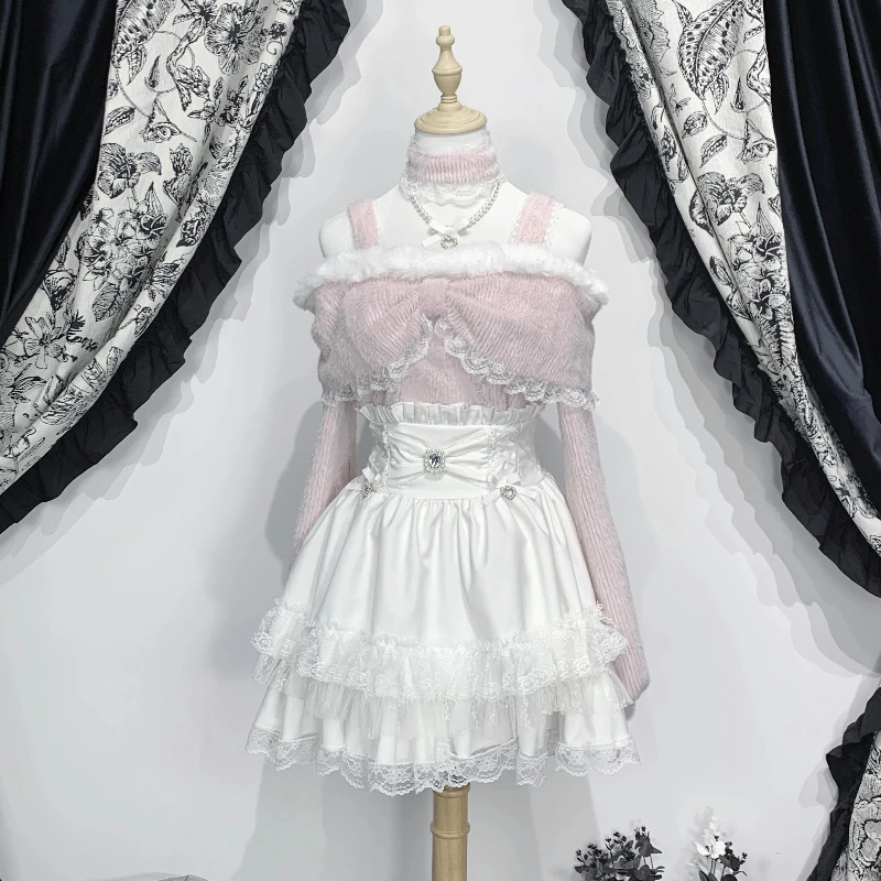 اليابانية Rojita نمط الحلو لطيف Dailywear Y2k تريكو البلوز السيدات طويلة الأكمام سترة أبيض وردي أسود 3 الألوان المتاحة #6