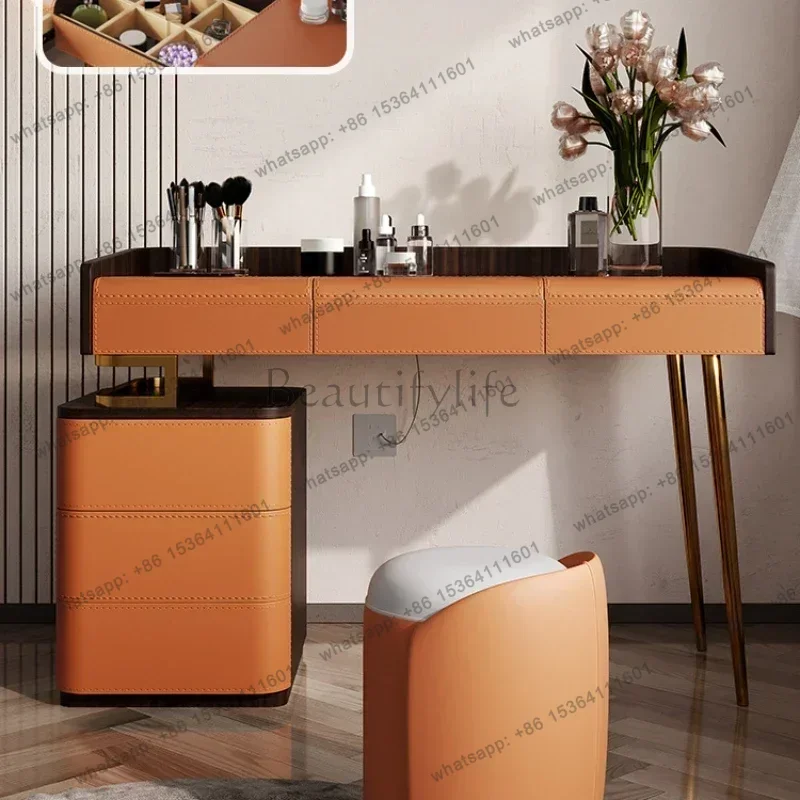 LDLuxury Makeup Dressing Table Mirror Led Light Salon White Dressing Table Storage Bedroom Drawer Comoda  Home Furniture