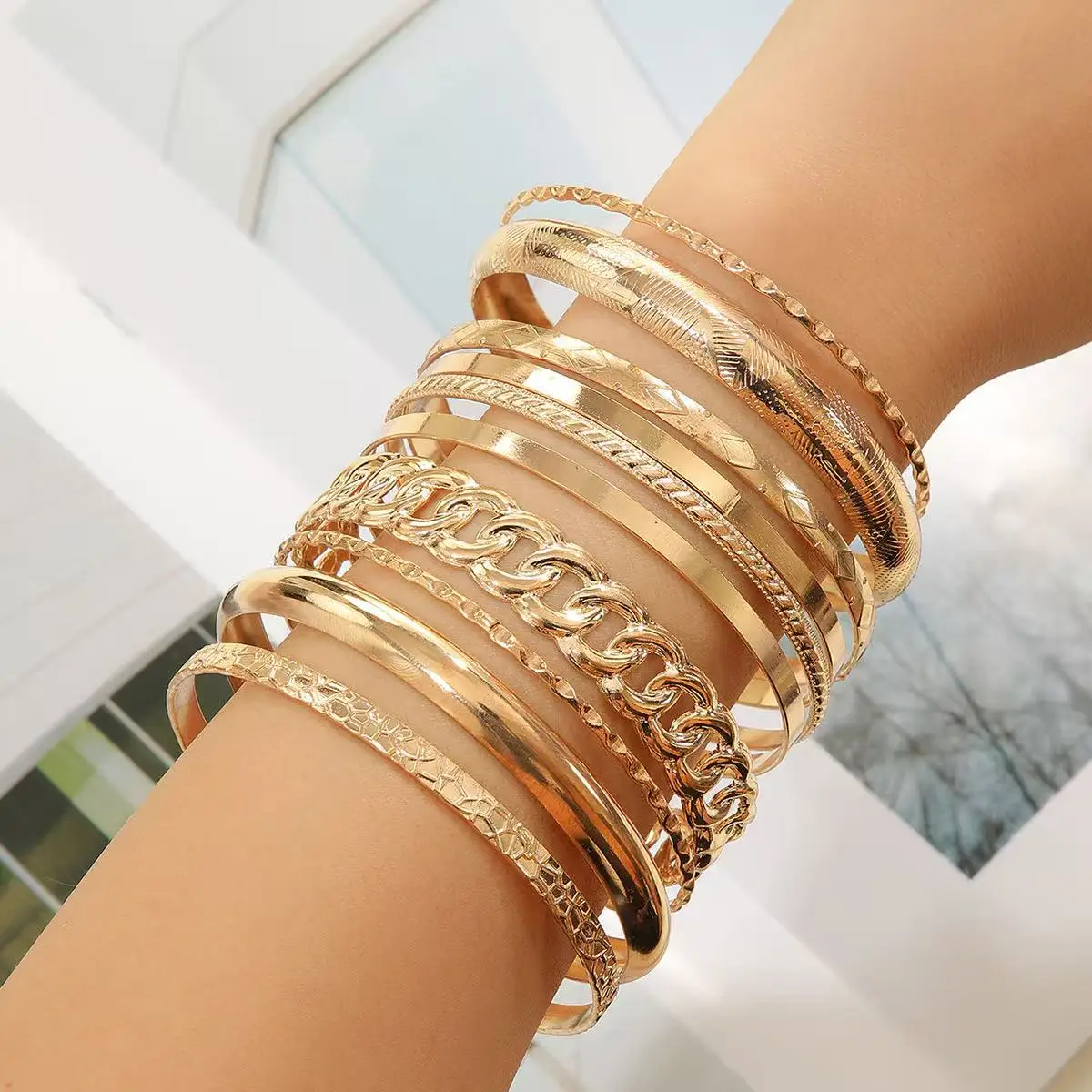 10PCS Fashion Bohemian Folk Retro Wide Face Simple Women's Bracelet, Wedding Bracelet Jewelry