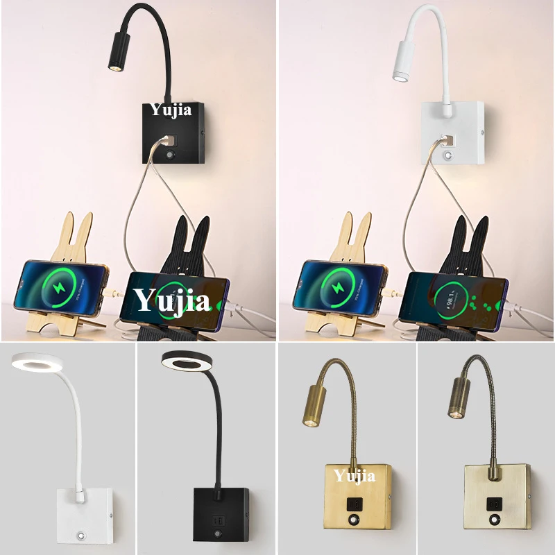 Multi-Function LED Bedside Reading Lamp 30cm Flexible Gooseneck Adjustable Angle Dual USB-C/2.1A Charging Port for Hotel Bedroom