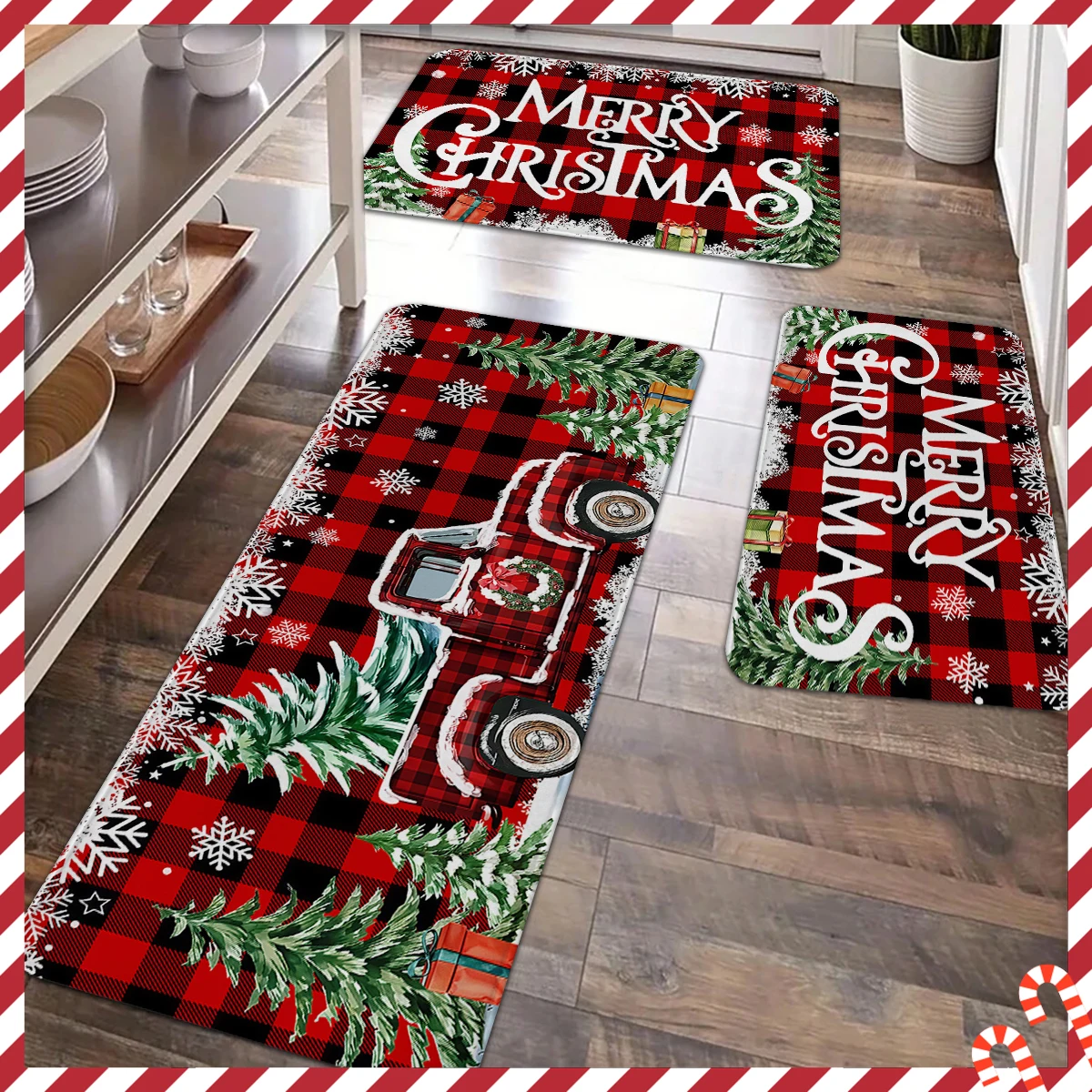 

1/2/3 шт., рождественское украшение для кухни, ковер, напольный коврик в стиле ретро, грузовик, дизайн рождественской елки, противоскользящий мягкий фланелевой коврик