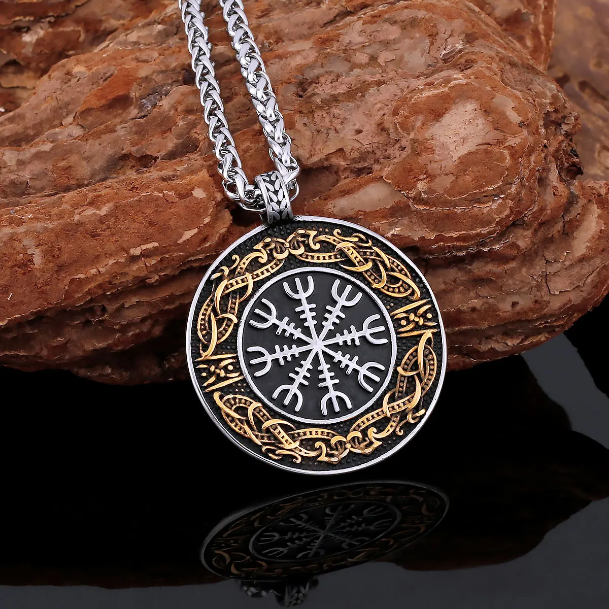 Nordic Mythology Courageous Men Helmet of Awe Necklace Handmade Gold Color Celtic Knot Amulet Biker Party Club Pendant Gift