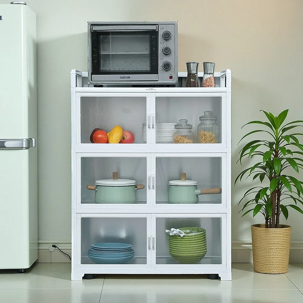 Edge cabinet Aluminum alloy storage cabinet Tea cabinet Storage tableware Tempered glass Storage sundries