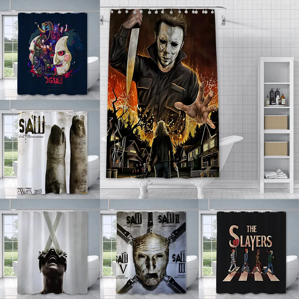 

Saw X Horror Thriller Movie Shower Curtain Waterproof Polyester Fabric Paint Bath Curtains Home Bathroom Decor Curtain With Hook