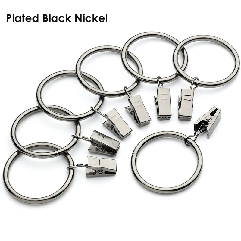 Sungshida 50PC/Pack Plated Black Nickel Clip Ring Steel Curtain Rings Curtain Accessories For 22-35mm/7/8-11/8Inch Diameter Rods