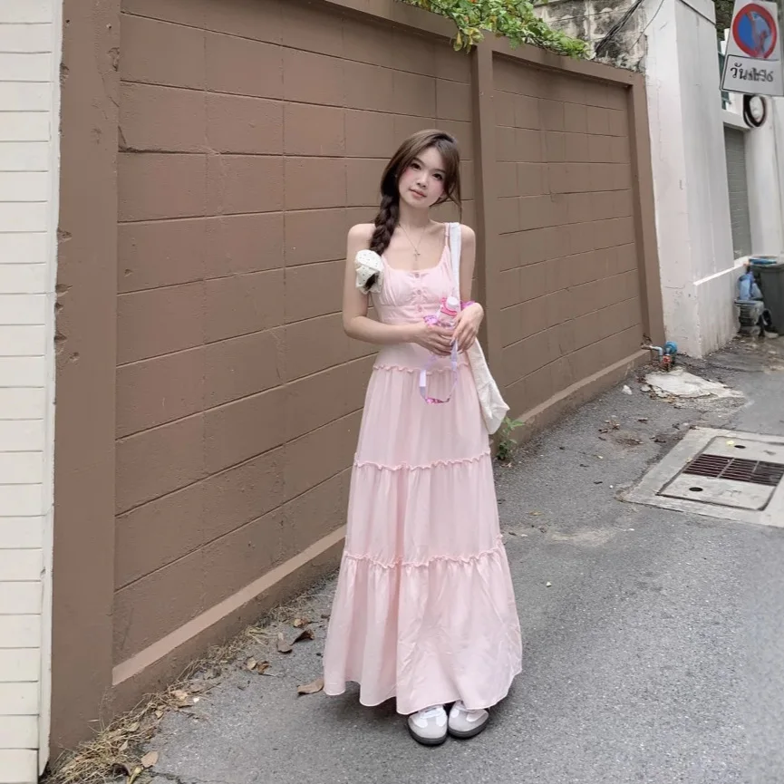 

2025 Gentle Pink Suspender Dress Summer Women's Dress