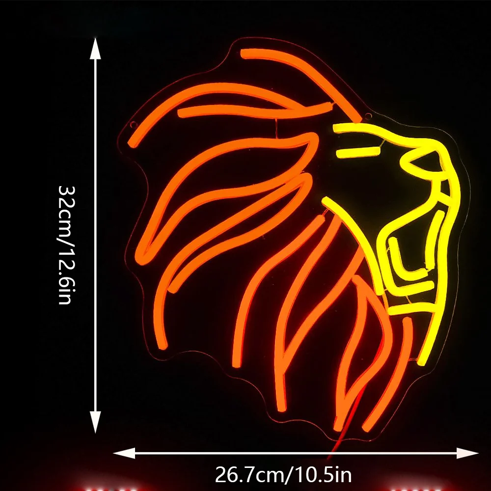 Lion Neon Signs Orange Yellow Lions Head Neon Light for Office Bedroom Livingroom Bar Party Man Cave Gameroom