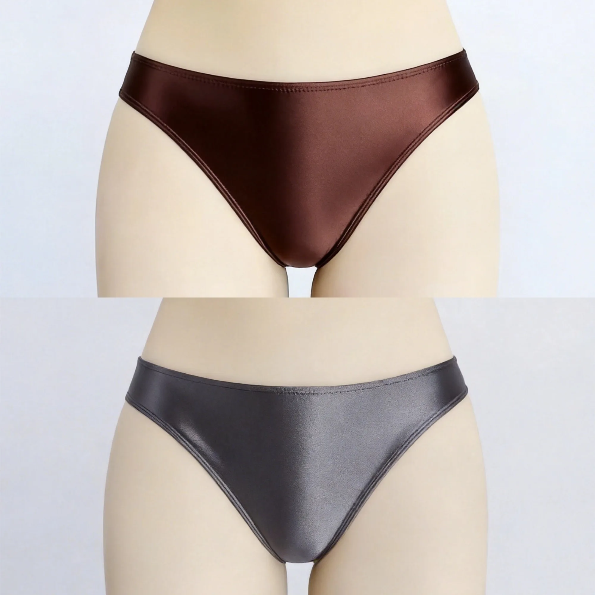 MJINM Women Low Waist Shiny Glossy Sports Briefs Stretchy Seamless Underwear Panties Gym Yoga Soft Dark Coffee Dark Gray