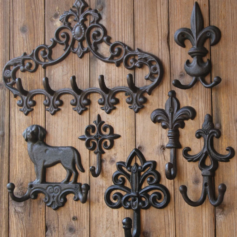 European style retro iron and cast iron hooks, courtyard gardens, outdoor creative decoration, clothes hooks, key hooks