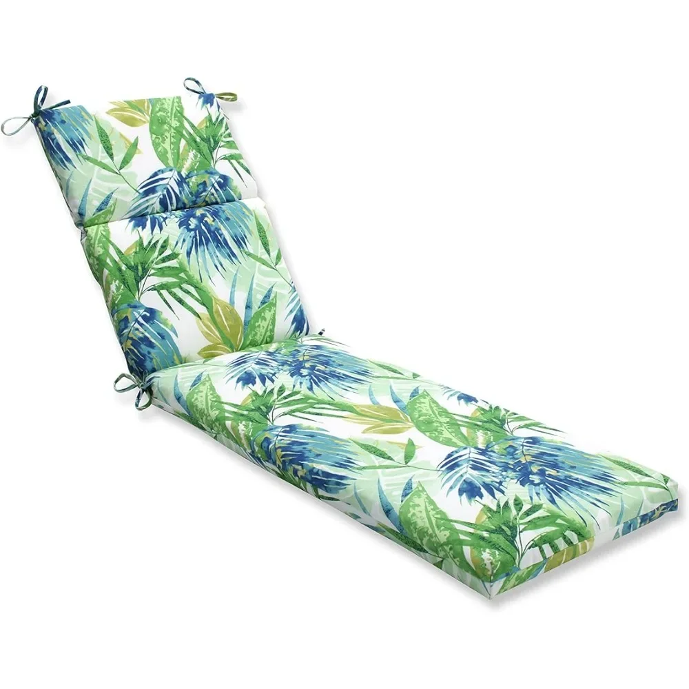 

Indoor Split Back Chaise Lounge Cushion with Ties,Plush Fiber Fill,Weather,and Fade Resistant,72.5" x 21"Blue/Green Soleil