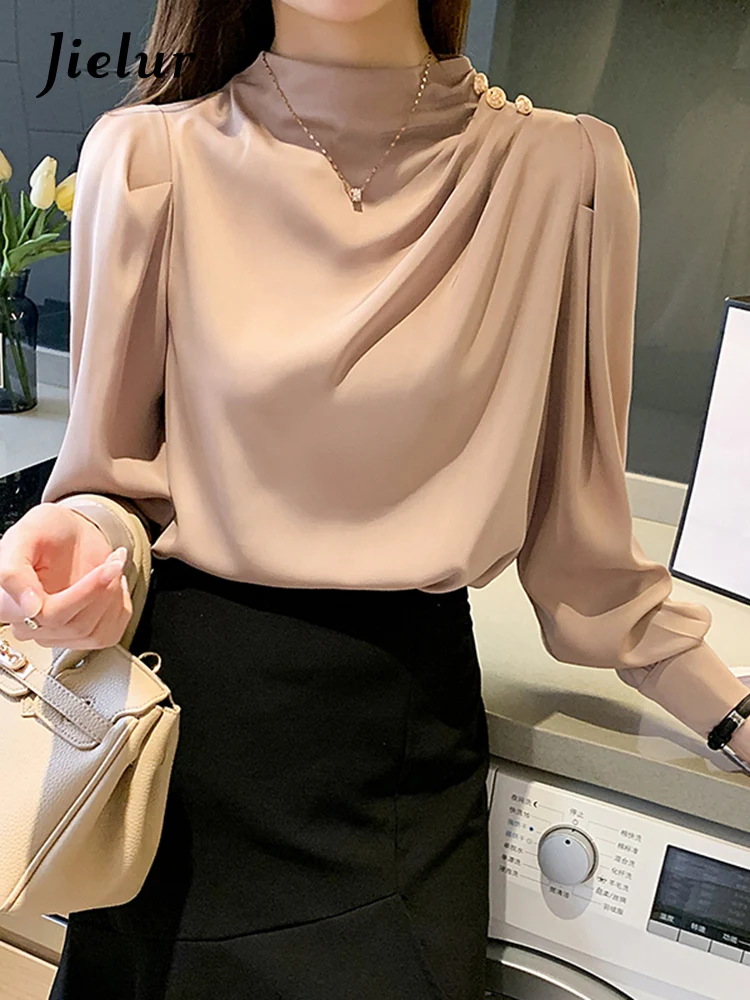 Jielur Long Sleeve Blouse Women Stand Collar Chiffon Blouse Shirt Women Tops Blusas Mujer De Moda  Women Blouses Shirts Blusa