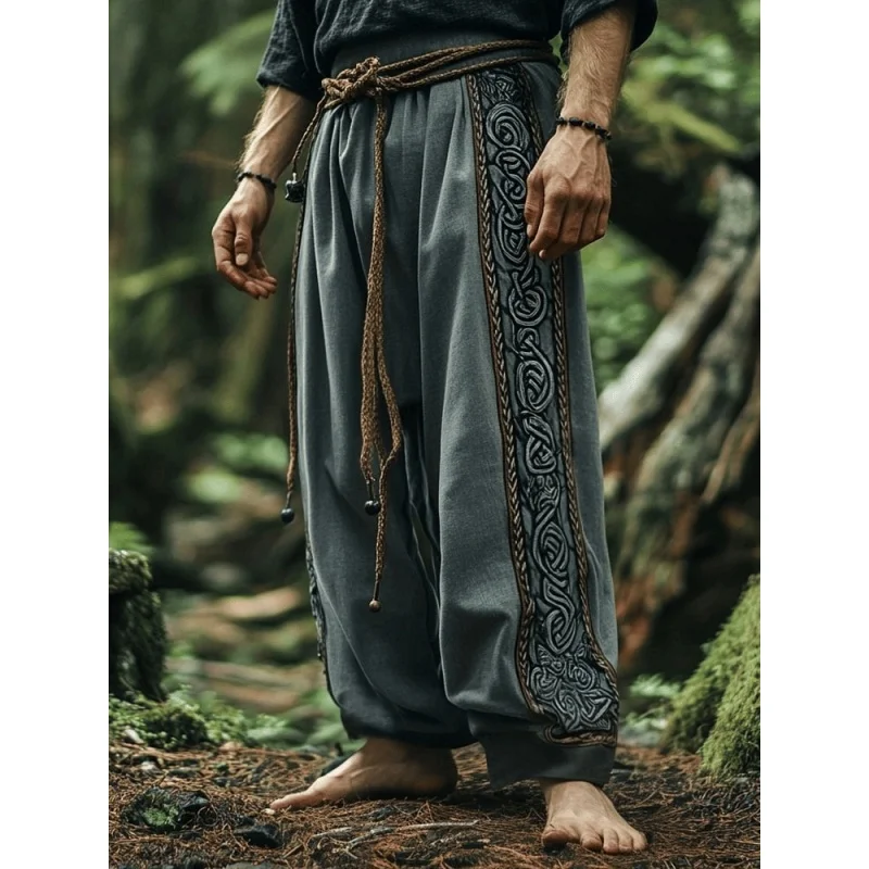 

Men's retro Viking Celtic art knot 3D printed casual pants drawstring straight leg pants summer beach pants