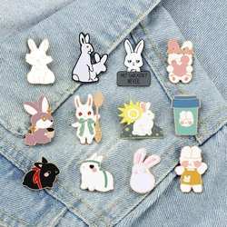 Animal Evil Rabbit Enamel Pins Cute Cartoon Bunny Brooches for Kids Girls Cool Feminist Backpack Lapel Badge Metal Jewelry Gifts