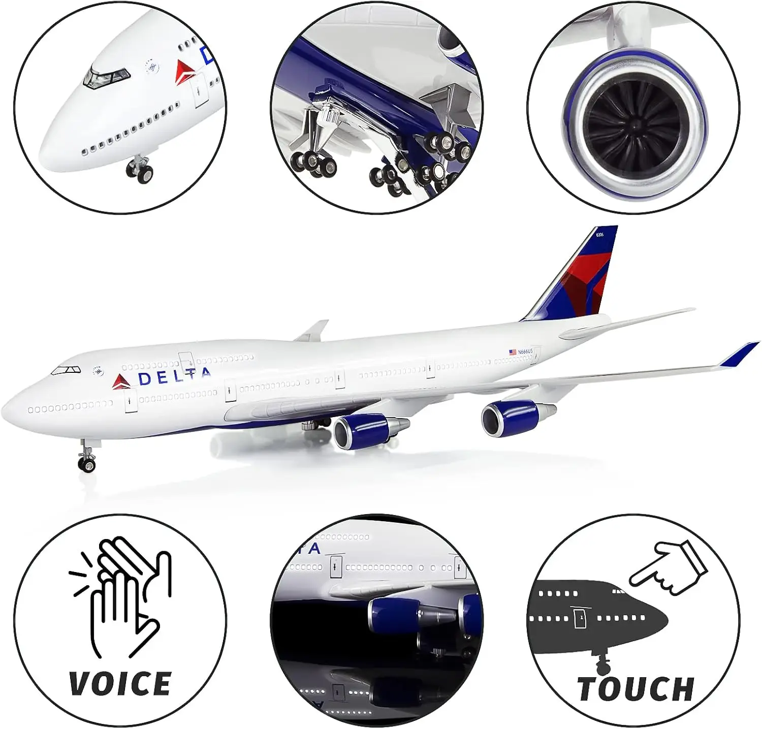 

1:150 Scale Large Airplane Delta Airlines B747 47cm Base & Light Diecast Resin Static Aircraft Display Aviation Collection Plane