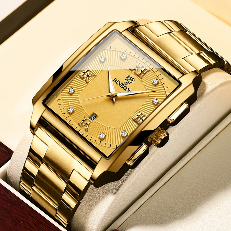 UTHAI Rectangular Men\'s Stainless Steel Strap Minimalist Sports Outdoor Calendar Quartz Watch 30 Meter Waterproof Watch H167